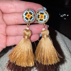 Bohemian Gold and Brown Tassel Earrings